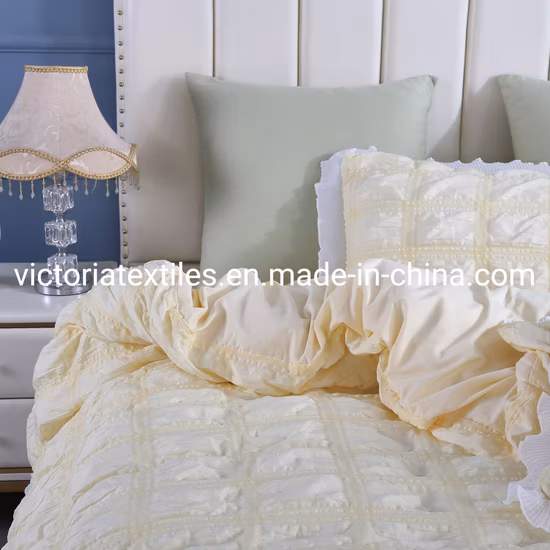 Amazon Top Vente Seersucker Ensemble de housse de couette, Ensemble de couverture de lit complet (Jaune Nave)